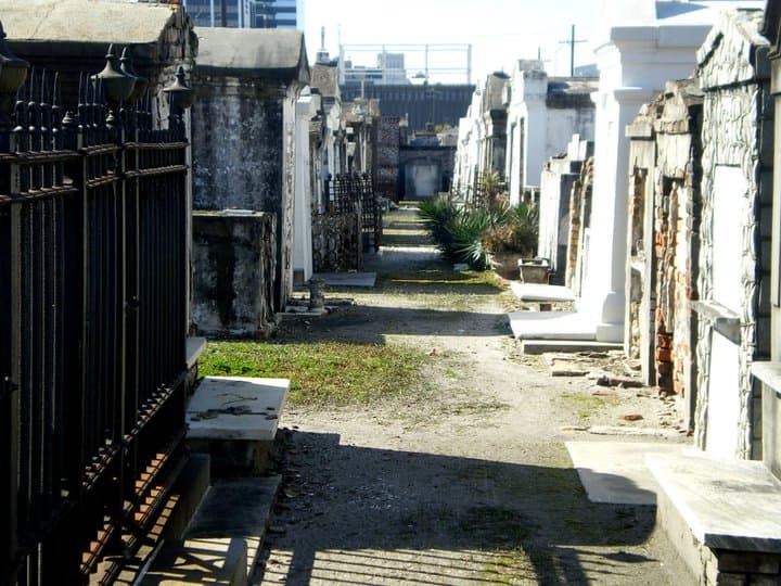 St. Louis Cemetery No. 2 exterior and nearby Tremé walk